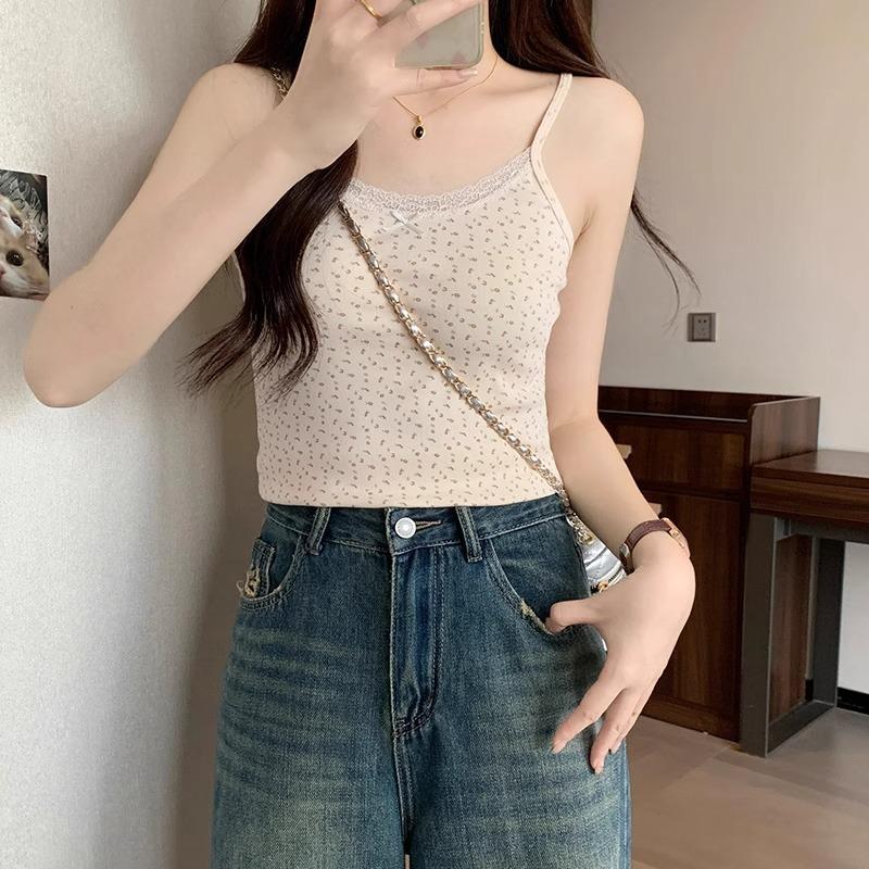 Sweet Floral Small Suspender Vest Women's Lace Slim-fitting Early Spring Short Backing Sleeveless Inner Top