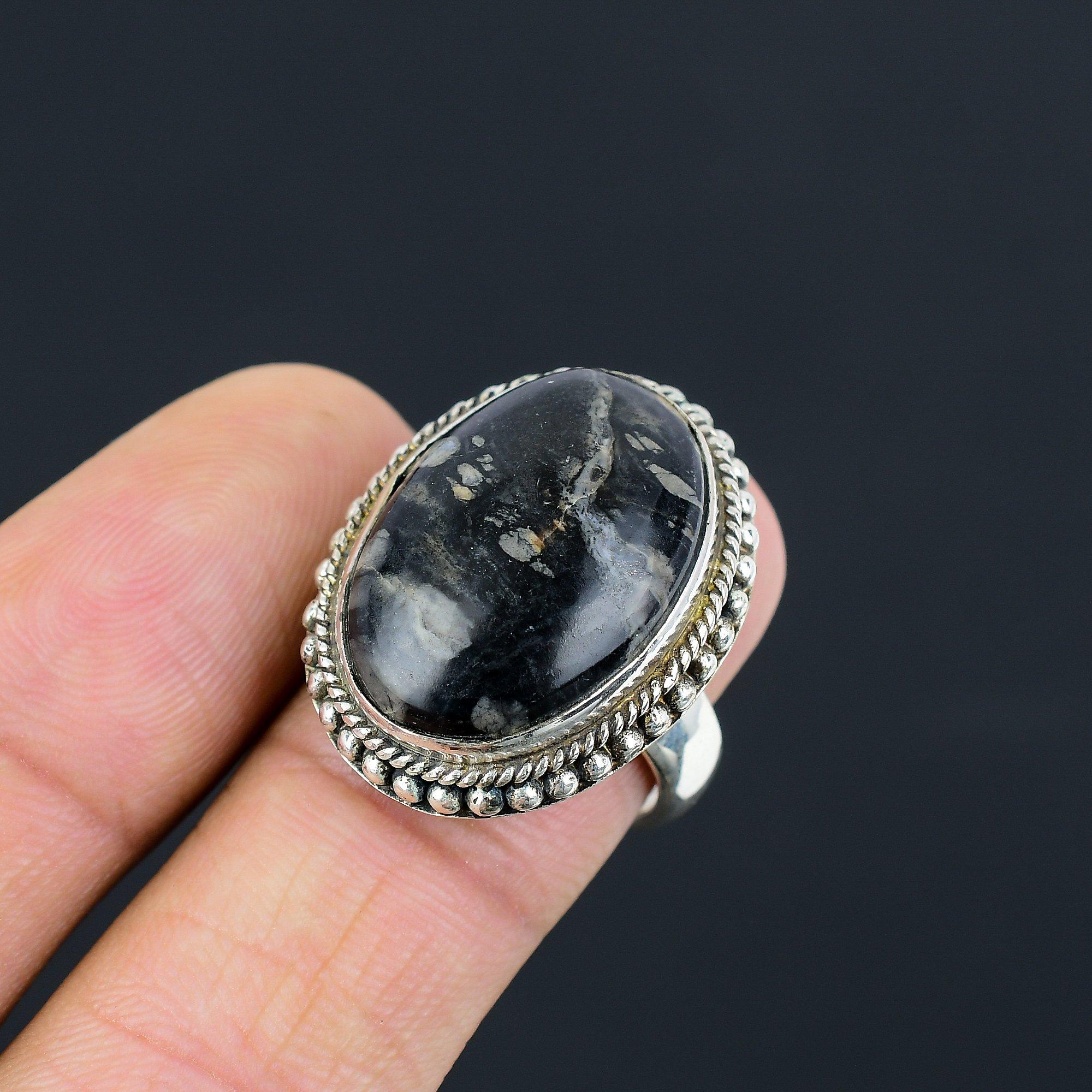 Womens day Sale Sterling Silver Picasso Jasper Stone Promise Ring Jewelry Size 8 8