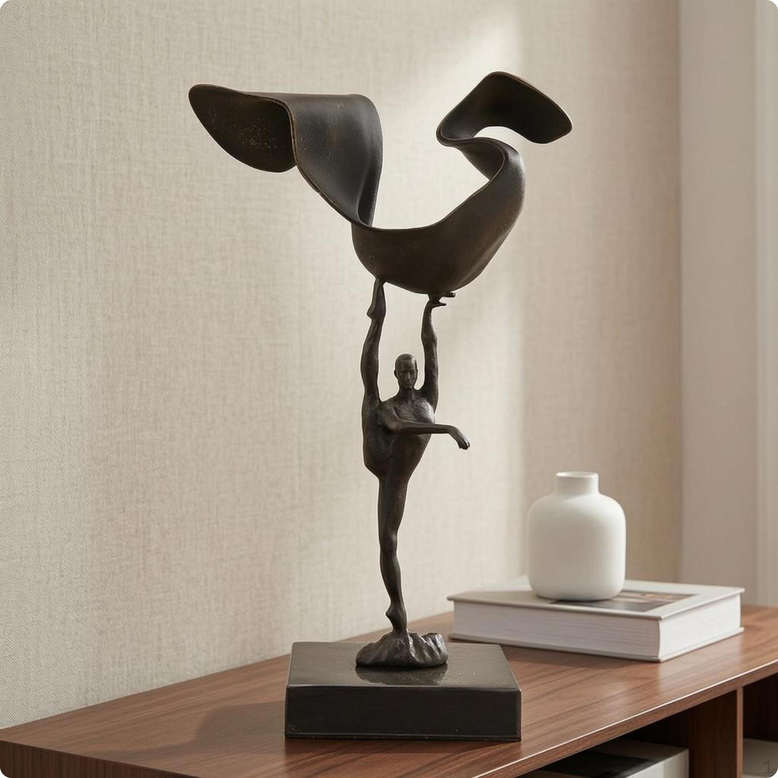 Dancing Figure Sculpture Minimalist Dancer Ribbon Like Cast Iron Figurine