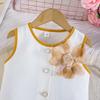 2PCS Girls Floral Applique Sleeveless Vest & Pleated Skirt Set, Casual Summer Two-Piece Outfit