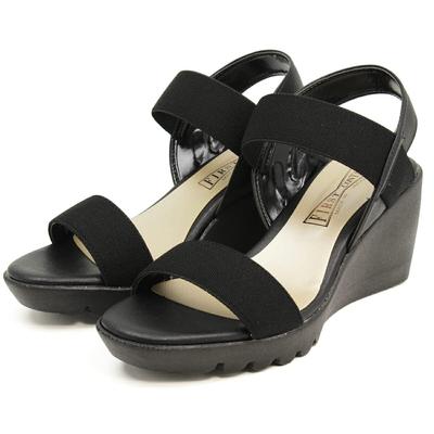 Sandálias Femininas ArchContact Celebre Wedge Elástico Feito no Tamanho Tamanho L, Salto de 7,5cm, Tira, Japão, 92308, Preto,
