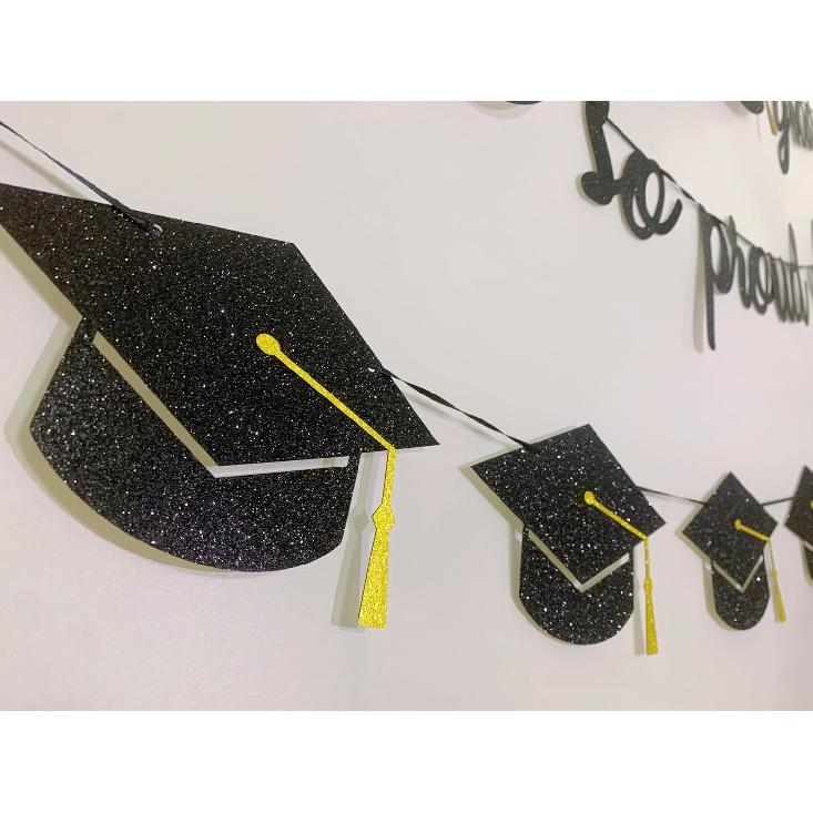 Graduation Decorations Class of 2025 Party Supplies - Congrats Grad, We Are So Proud of You Banner and Graduation Caps,hats Banner (Pre-Strung)