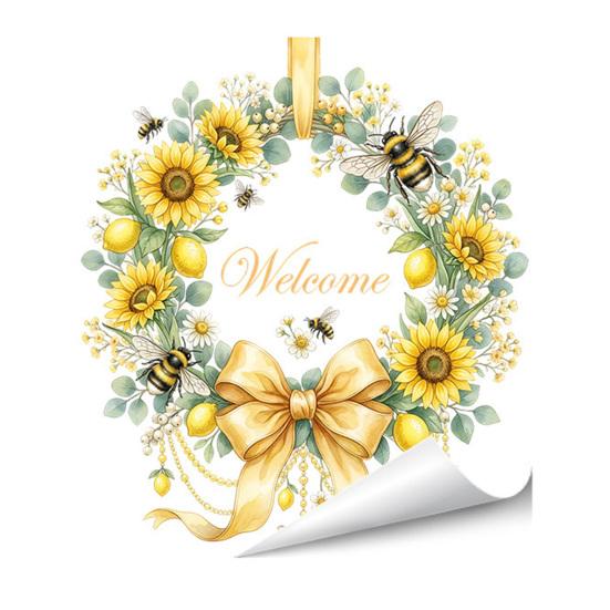 Frühlingsblumenkranz für Fenster, Sonnenblumen-/Tulpenkranz mit Schleife, statisch haftender Aufkleber, wiederverwendbare Glasaufkleber für Wohnzimmer und Küche
