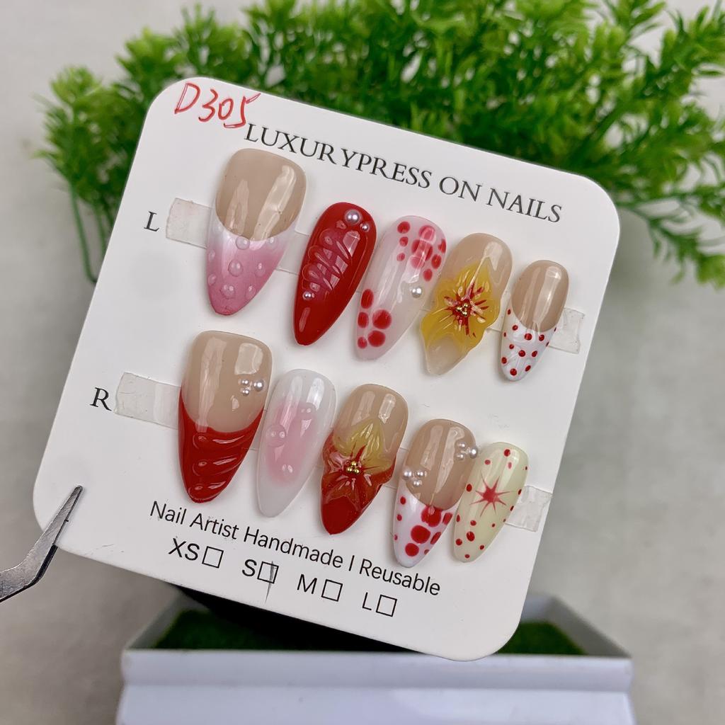 Handmade Armor European and American Wind Ice Through Shell Three-dimensional Carved Cat's Eye Almond Nail Removable Manicure