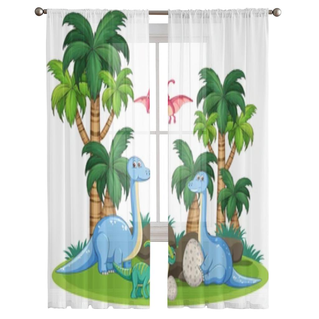 Dinosaur In Nature Sheer Curtains For Living Room Window Transparent Voile Tulle Curtain Bedroom Drapes Home Decor