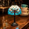 Artistic Home Decor Light Tiffany Dragonfly Stained Glass Table Lamp, Vintage Blue Bedside Night Light, Colorful Mosaic Lamp Decorative Atmosphere for