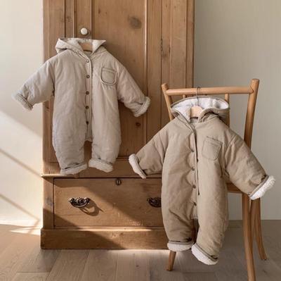 Korean Winter Hooded Lamb Fleece Jumpsuit for Boys & Girls - Thickened Casual Wear for Babies & Toddlers