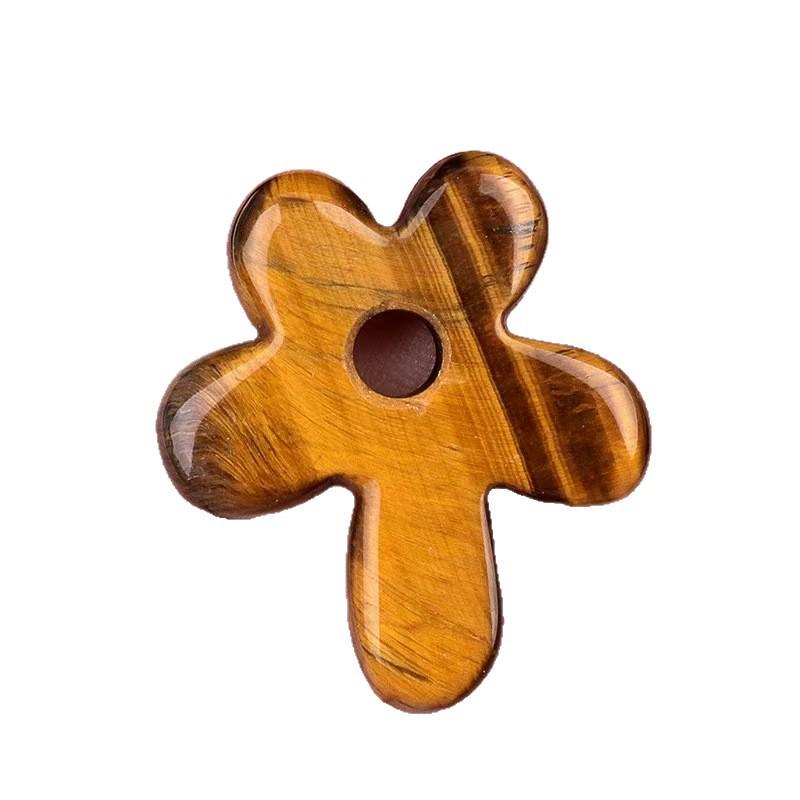 Purple Pink White Crystal Agate Tiger Eye Carved Five-Petal Flower Pendant Necklace