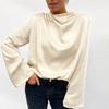 Vintage Women Elegant Cowl Neck Soft Loose Blouse Fashion Top Casual Female Fold Design Tops Girls Blouses Thin Shirts for Women Bottom