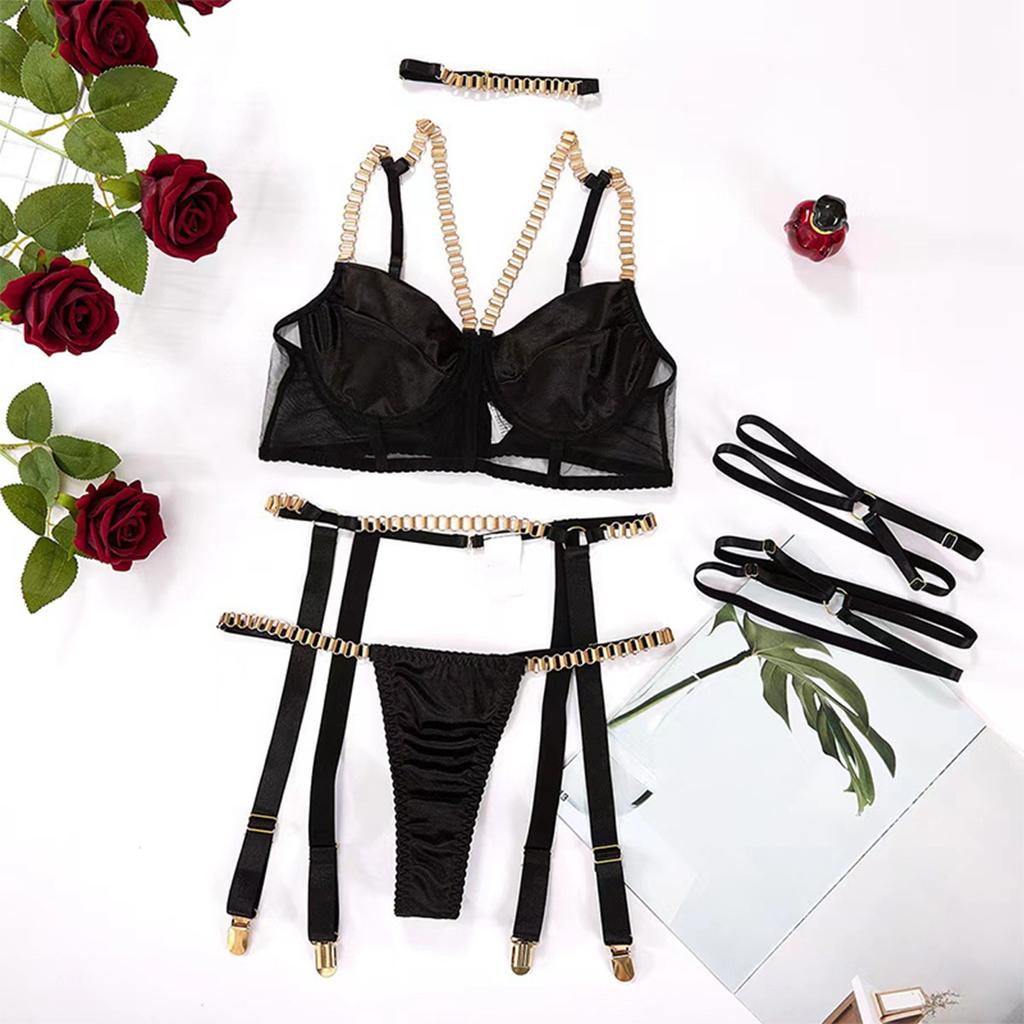 Women's Sexy Underwear Metal Chain Sexy Underwear Three-piece Set