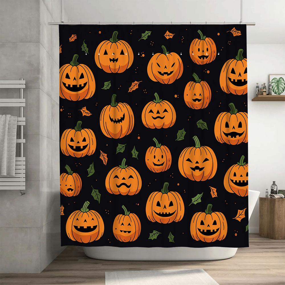 Halloween Pumpkin Print Shower Curtain Decorative Bathroom Fabric Waterproof Home Textile Supplies Orange Colorful Jack O Lanter