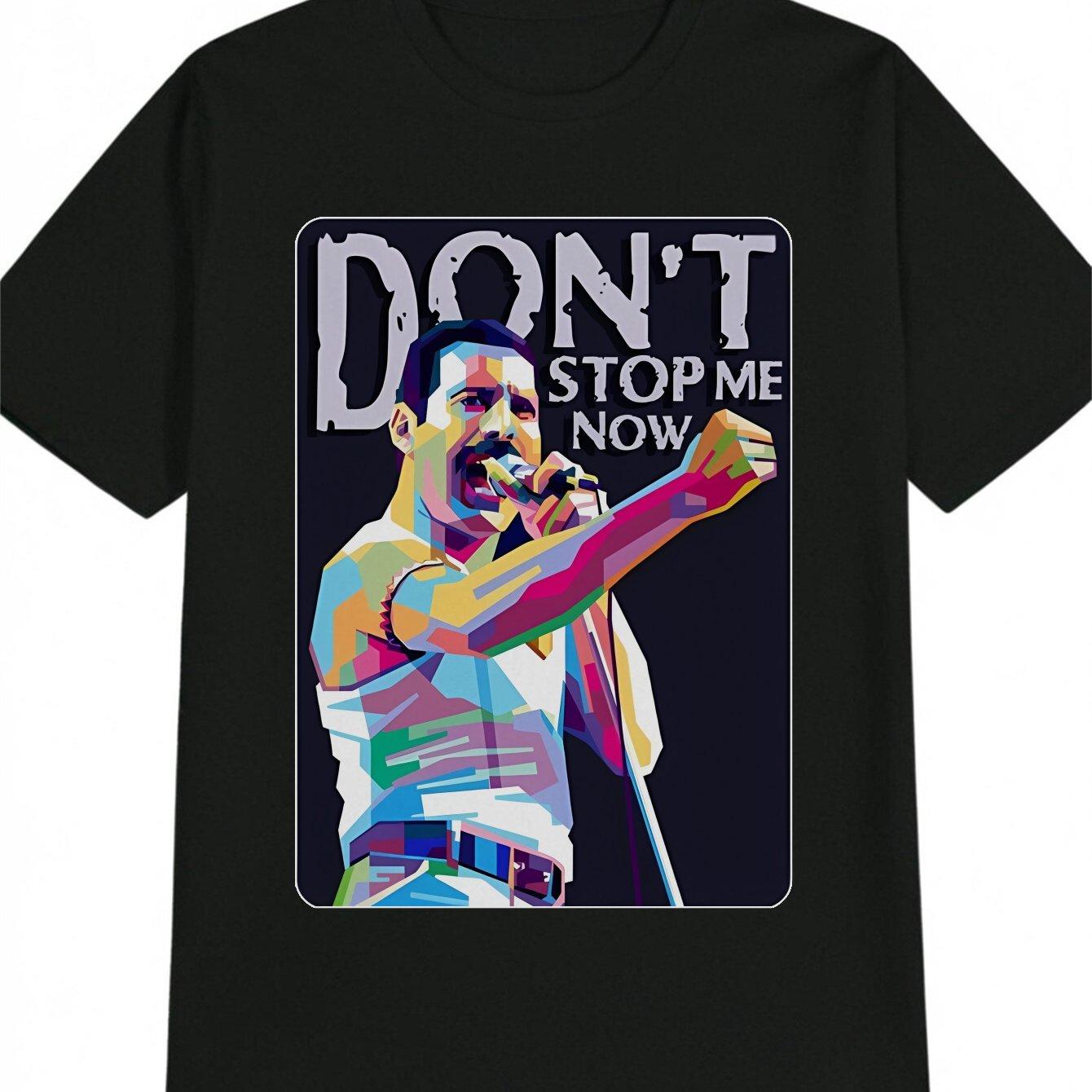 Men s  Don t Stop Me Now  Pop Art Style Rock Star Portrait Tee L чёрный