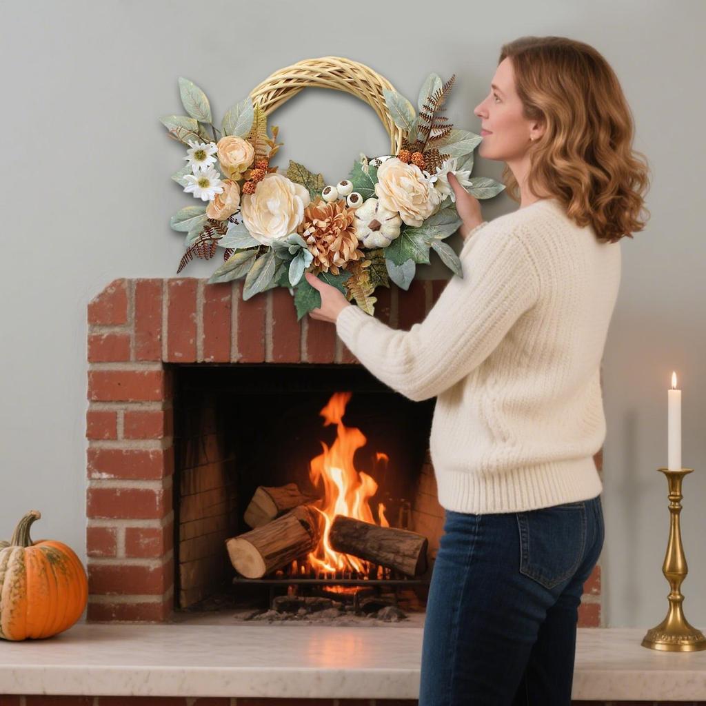 handmade Artificial Flower Wreath For Door Hanging Fake Flower Plant Wedding Pendant Garland Thanksgiving Wall Decoration 40cm