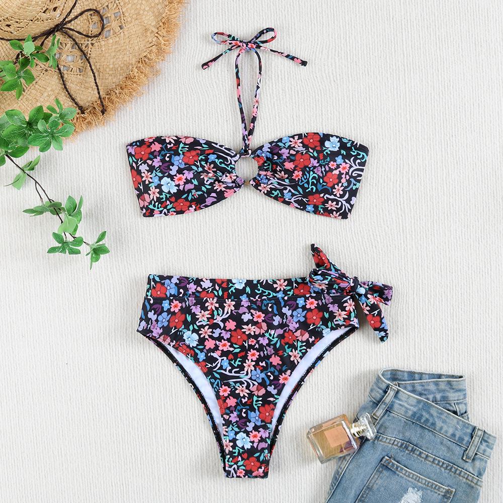 

2025 Женский сексуальный купальник-бикини халтер: Купальник пляжный с высокой талией, трансграничный. Small