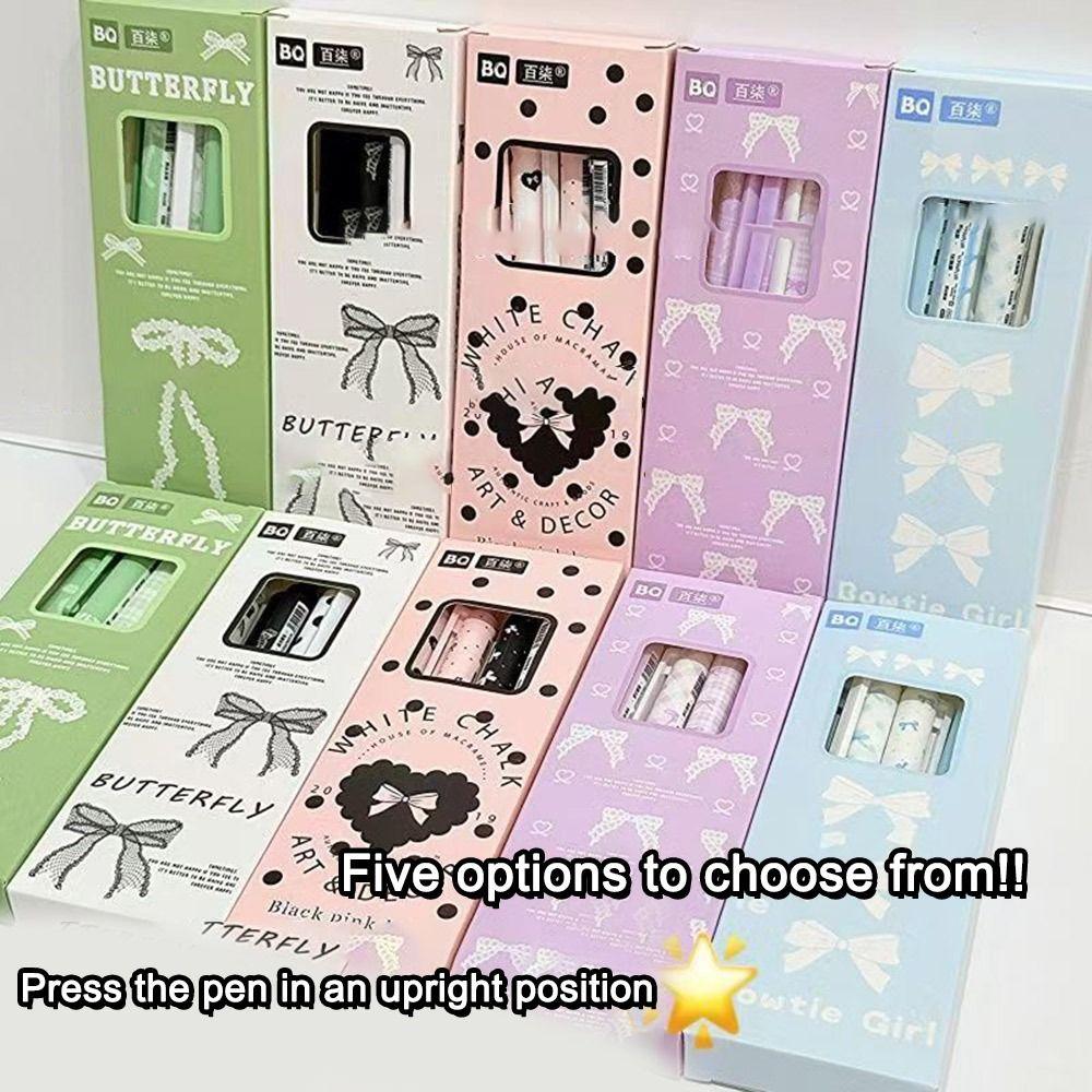 4PCS/Set Cute Bow Gel Pen Soft Grip Ballpoint Pen New Black Pen  Writing Tool