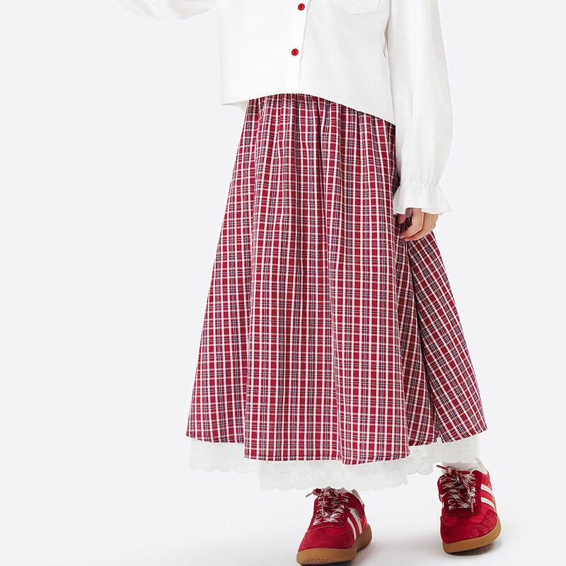Girls  Pure Cotton Plaid Lace A-Line Skirt 170