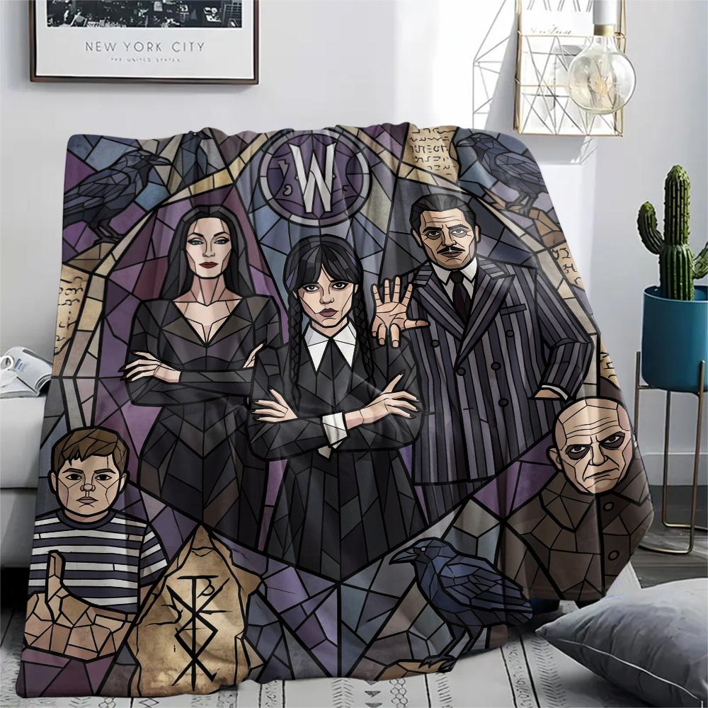 Wednesday Addams Print Flannel Blanket, Ultra Soft High Quality All Seasons Warm Throw, Home Decor Cozy Blanket, Perfect Christmas Gift