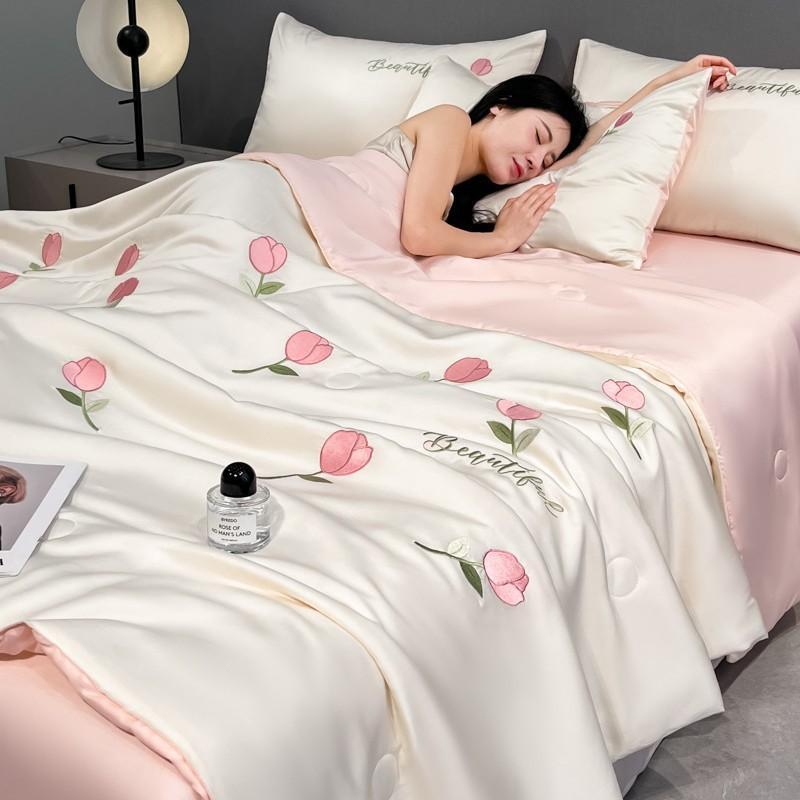 new washed ice silk summer quilt four-piece air conditioner quilt four-piece summer cool ice silk summer quilt