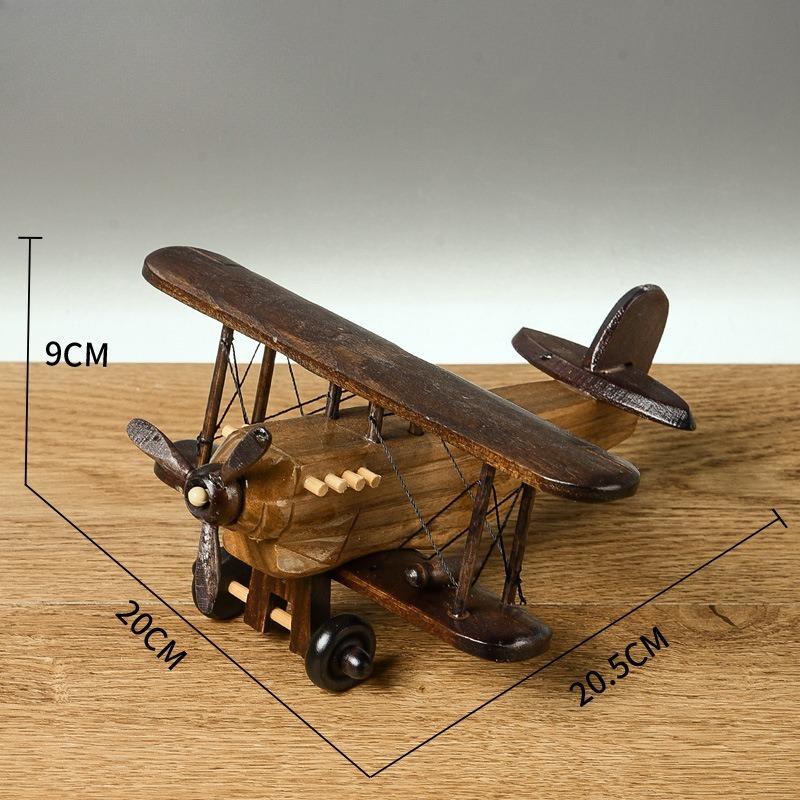 Vintage Wooden Airplane Decor Creative Retro Aircraft Model Handcrafted Ornament Stylish Desktop Accent for Home Office Living