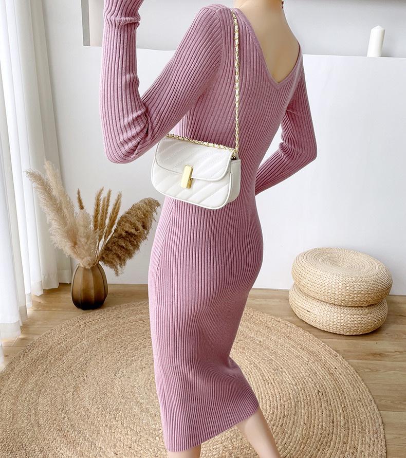 2026 Spring/Fall Women's Slim Fit Knit Dress: Over-the-Knee Hip Hugging Sweater Skirt