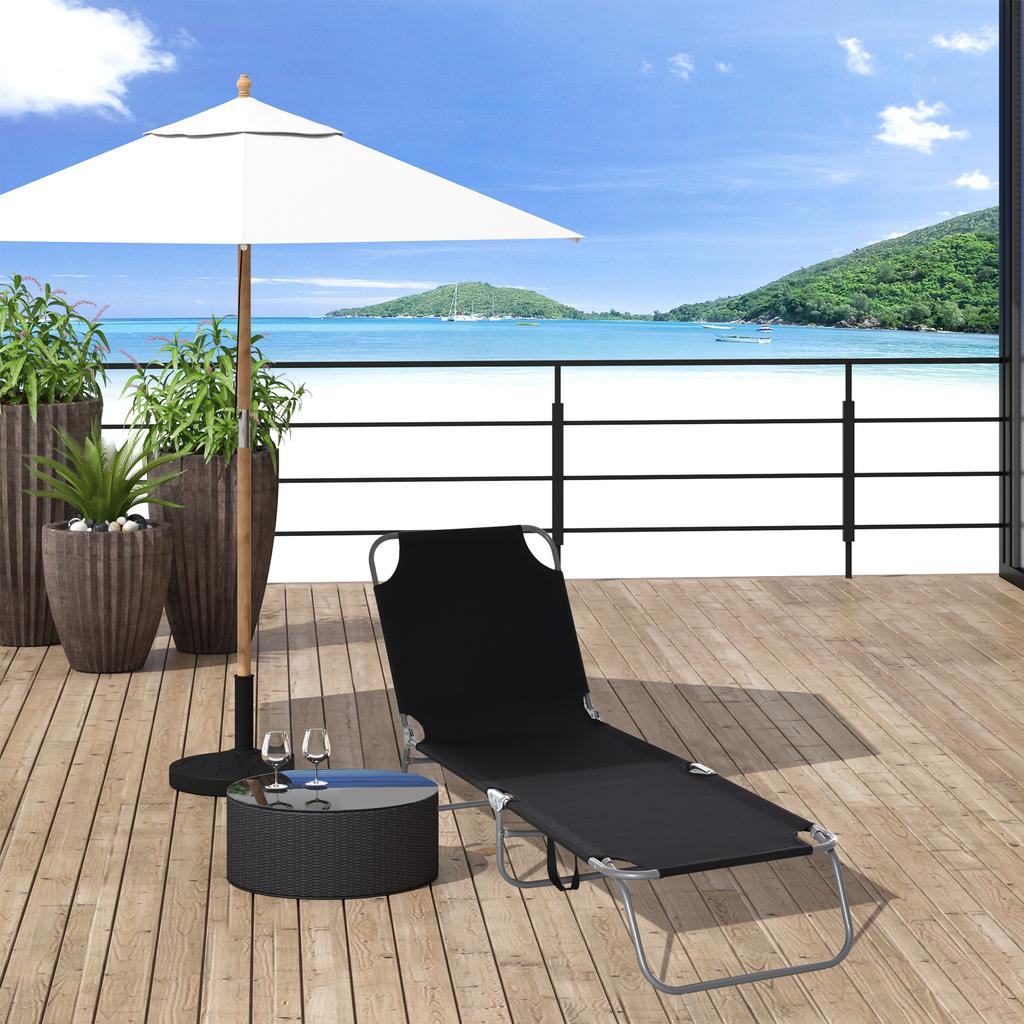 Sun Lounger Foldable Adjustable Backrest Stainless Steel Metal Frame 187 X 55 X 24 Black