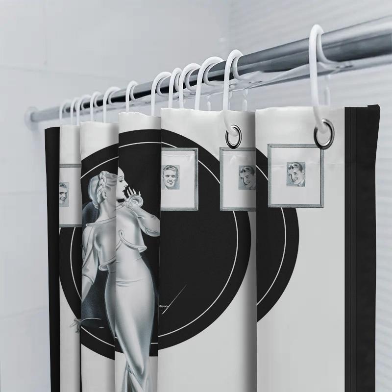 Luxurious Black White Art Deco Style Bathroom Shower Curtain with Elegant Woman Design for Home Decoration (Size: 180x240cm) Add