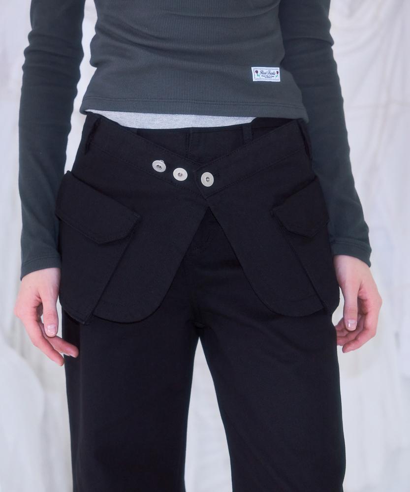 ROSEFRANTZ Skirt Layered Bootcut Pants [Black]
