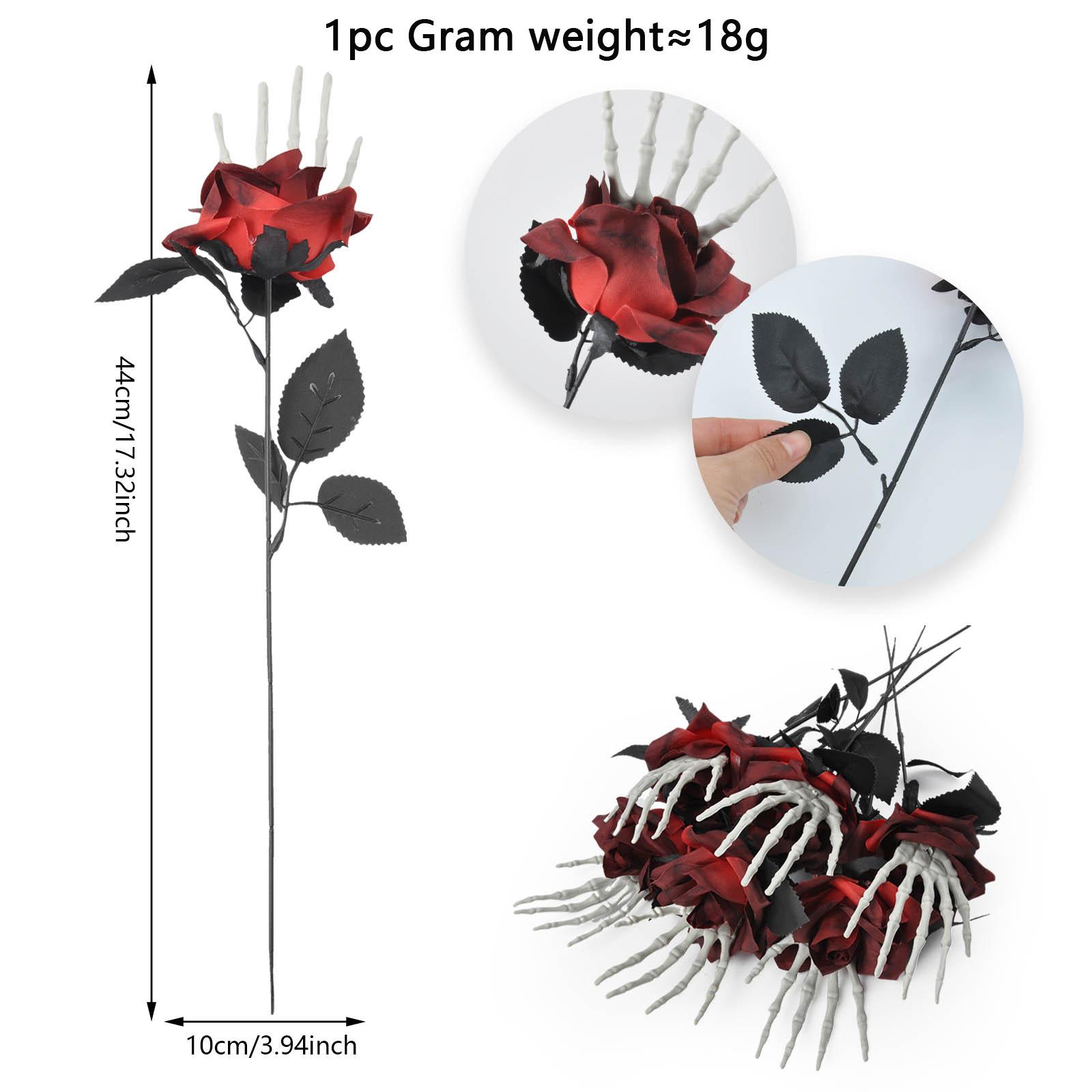 

Пластиковые черные искусственные розы со скелетными руками и листьями эвкалипта, Хэллоуин, жуткий череп, декоративный цветочный букетный набор