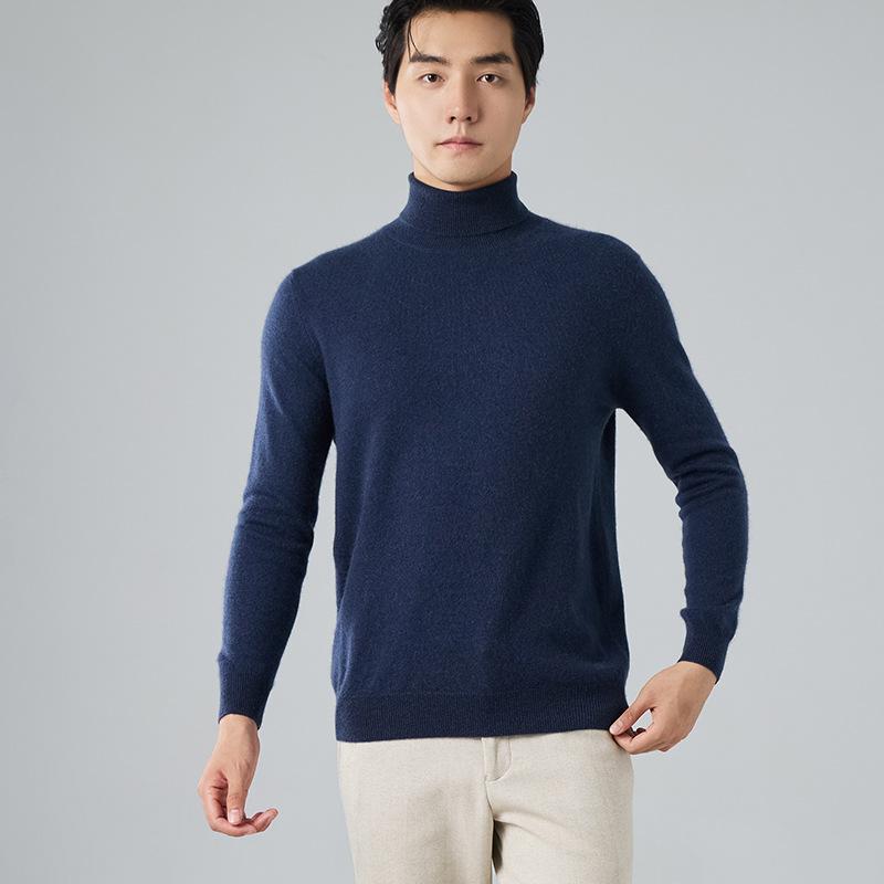 High lapel cashmere sweater winter simple loose solid color long sleeve knitted pullover sweater men