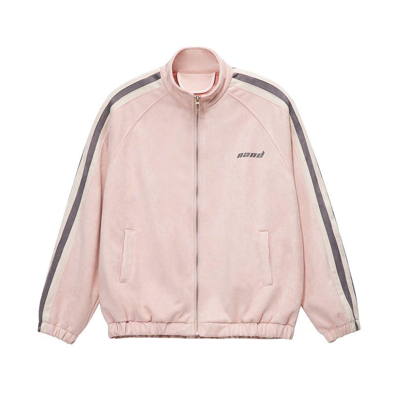 

Men s American-Style Trendy Suede Jacket, Men s Spring and Autumn Color-Block Striped Casual Sports Couple Baseball Jacket Pink 2XL