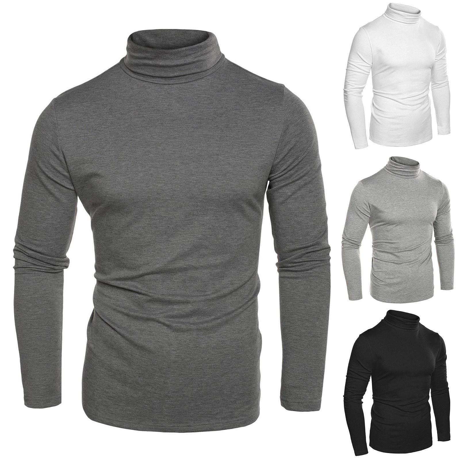 

Men s Spring And T-shirt Solid Color Long Sleeve Half High Collar Pullover L