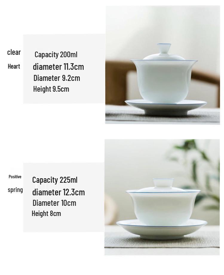 Customizable Handmade Sancai Gaiwan White Ceramic Tea Bowl - Thin-walled Kung Fu Tea Set