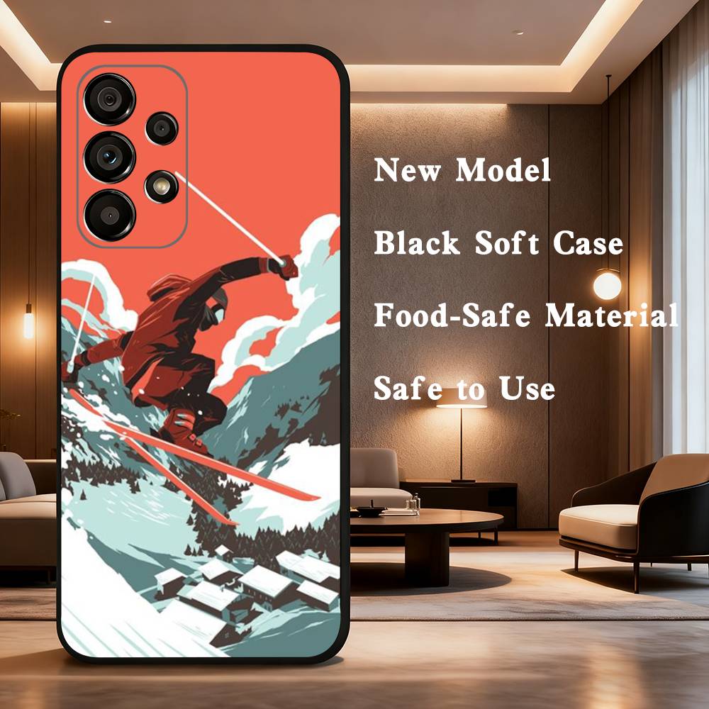 Sport Cartoon Snowboarding Case For Samsung Galaxy A73,52,71,53,32,72,41,J7,22,Note,31,8,9,Soft Black Silicone Cover