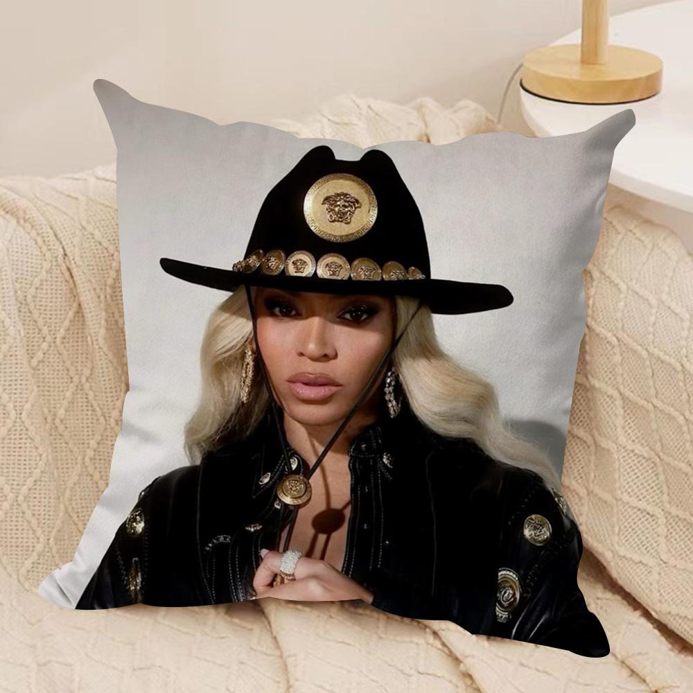 Singer B-Beyonce Cowboy Cushion Cover Soft Plush Double-Sided Printed Sofa Pillow Cushion Cover | Cozy All-Season Decor Gift