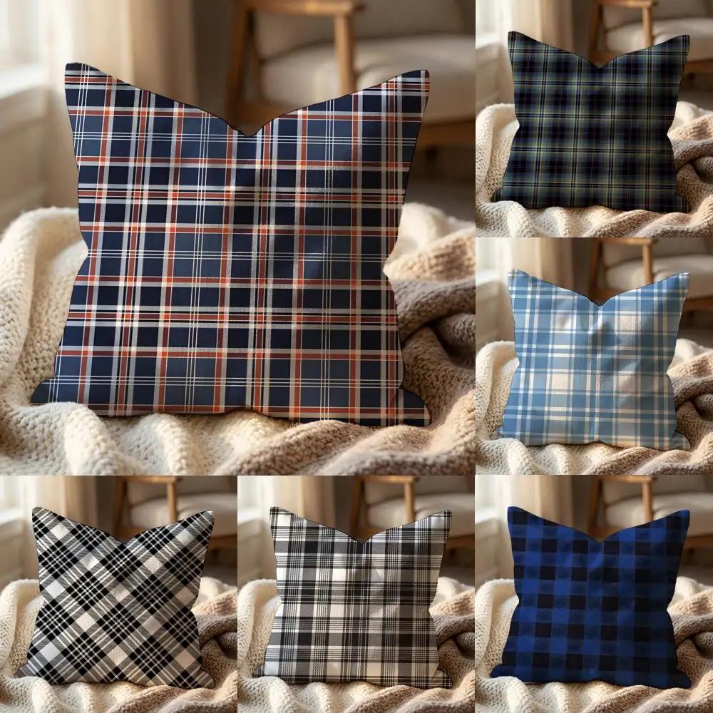 Checkered Pattern Cushion Cover MultiScene Pillow Cover for Home Car Reversible Soft Durable for Daily Use