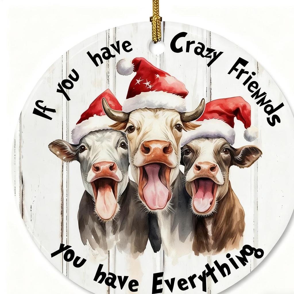 Cow Christmas Ornament 2D Acrylic Festive Winter Holiday Party Decorations Barn Ornaments For Christmas Tree Decorations For