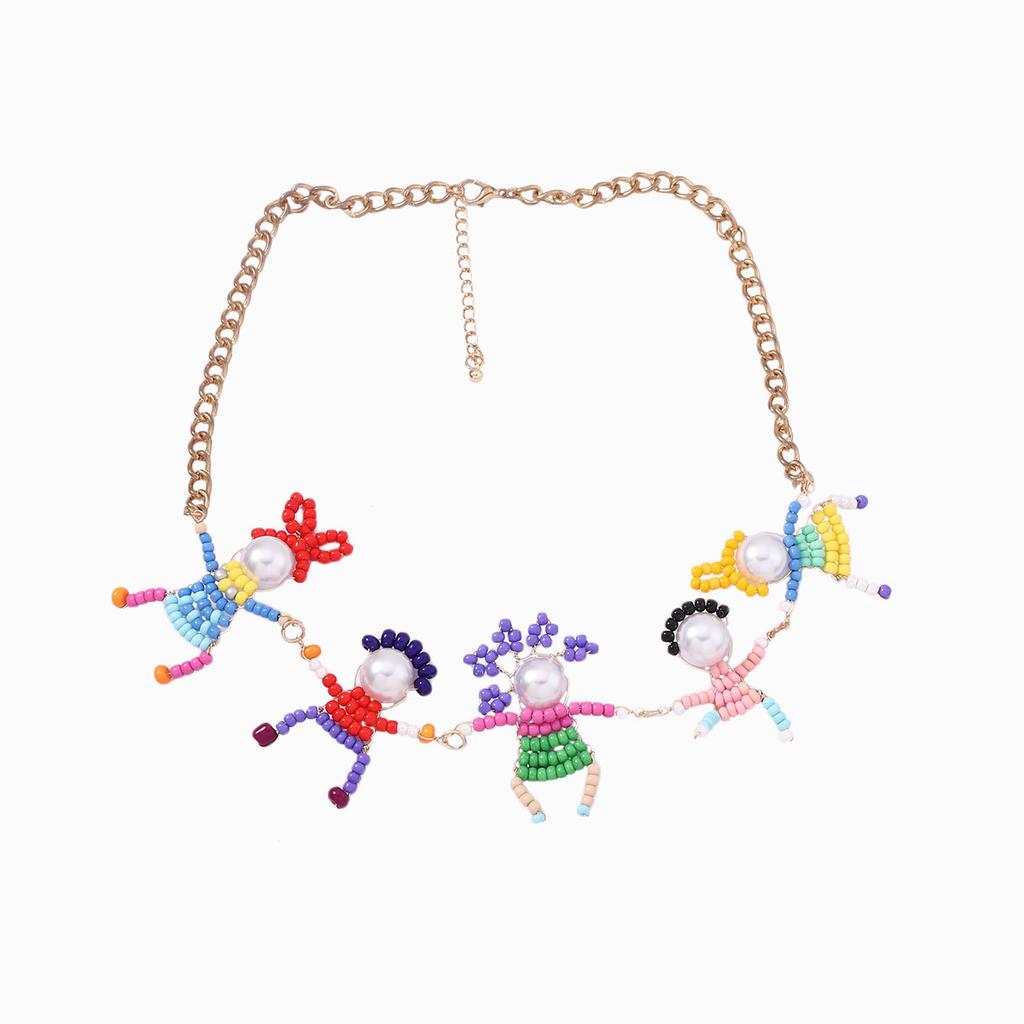 Japanese and Korean creative cartoon handmade rice beads fun three-dimensional villain collarbone chain casual cute fashion style