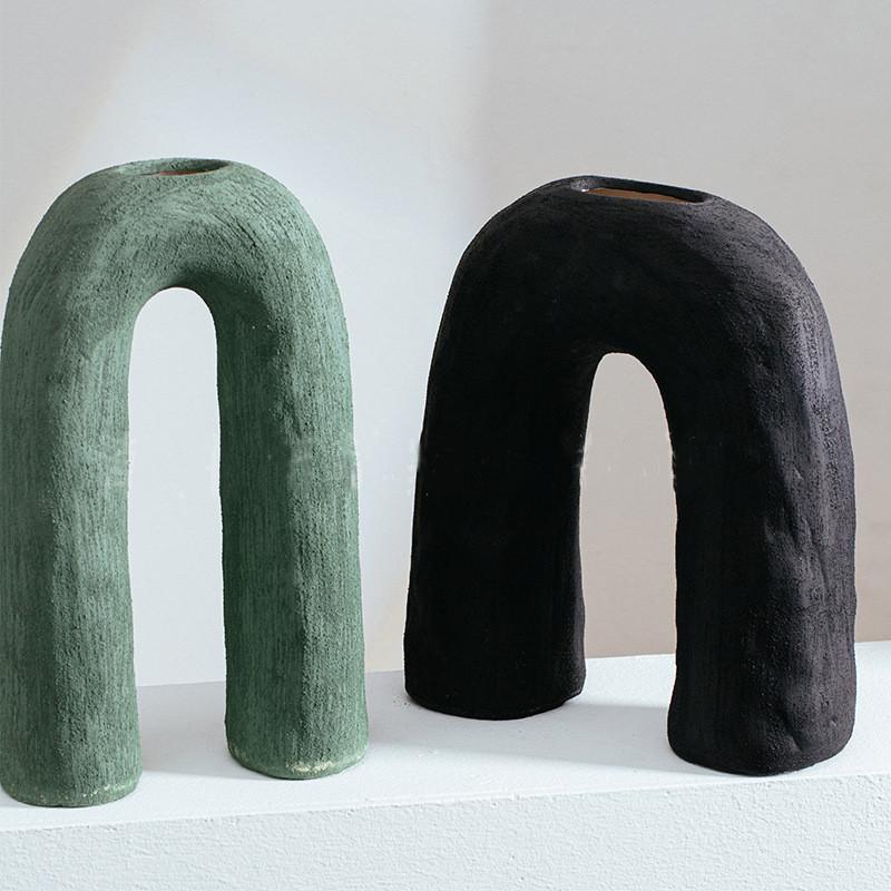 Ceramic Vase Arc Arch Shape Geometric Openwork Abstract Flower Arrangement Accessories Flower Vase Home Decor Terrarium
