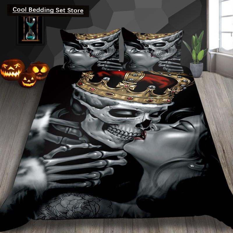 Skeleton King Queen Duvet Cover Skull Bedding Set for Kids Teens Adults Halloween Bedroom Decor Soft Comforter Cover Pillowcases