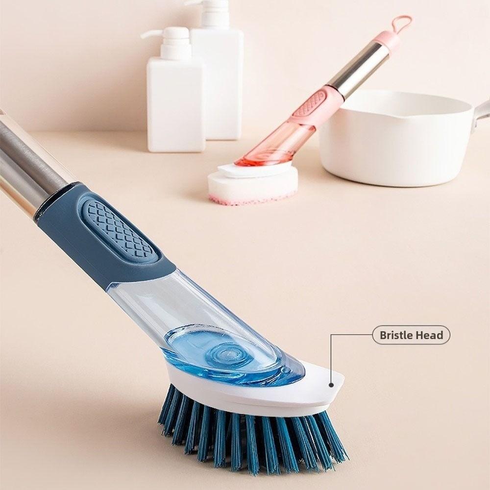 Liquid Dispenser Dishwashing Brush Removable Sponge Dish Cleaning Brush Kitchen Use