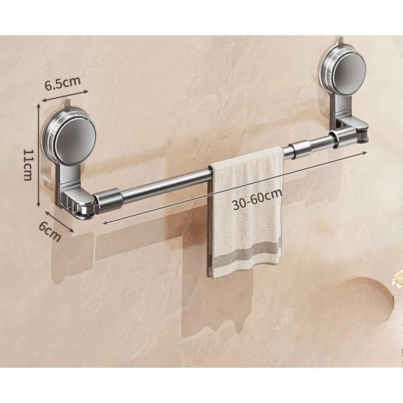 

30-80cm Bathroom Suction Cup Wall Towel Holder No-punching Retractable Towel Robe Coat Rack Kitchen Bathroom Organizer Shelf Acc Gray