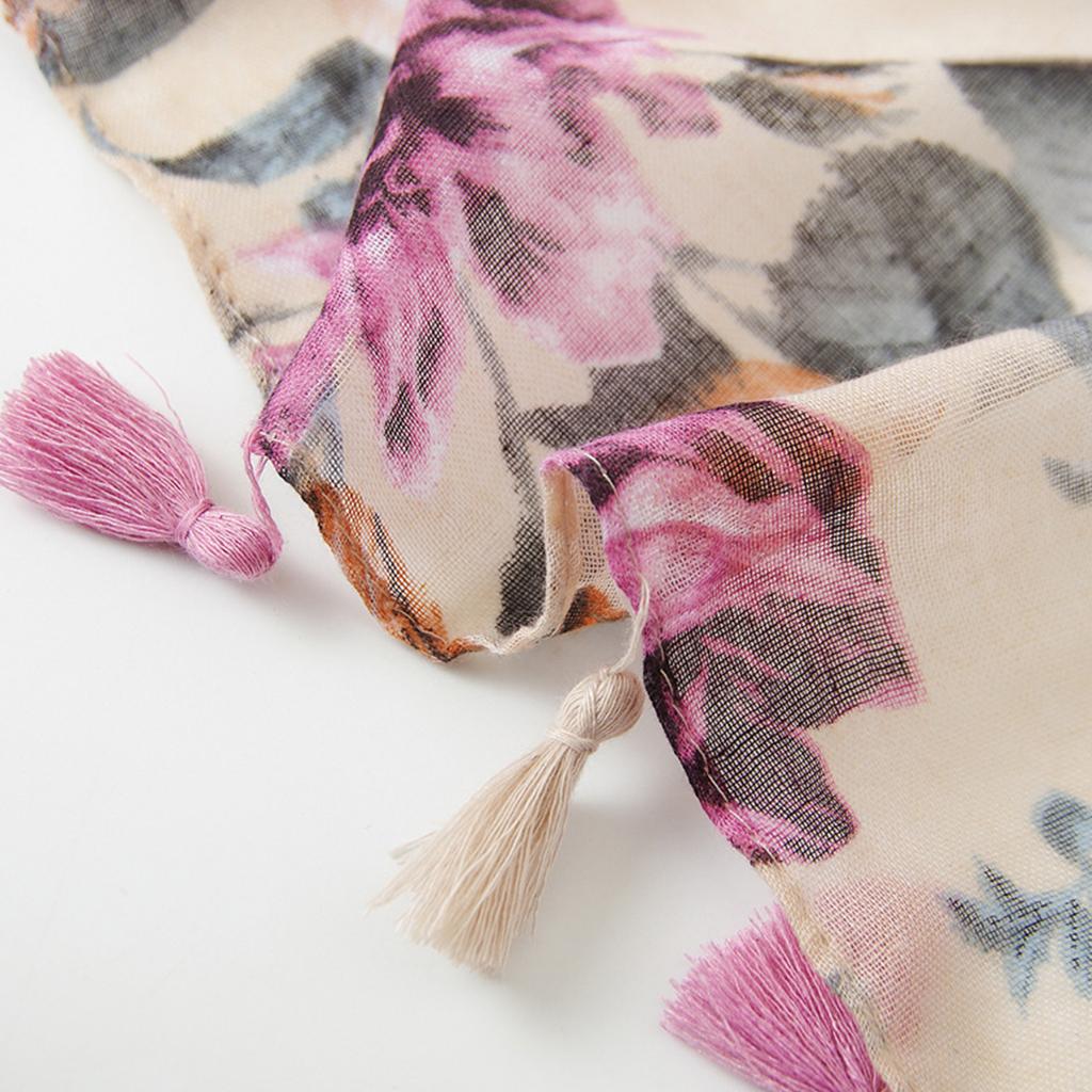 Flower Tassels Scarf for Spring Breathable Flower Shoulder Wrap Neck Shawl Multiuse Beach Wear Women Hijab Headscarf