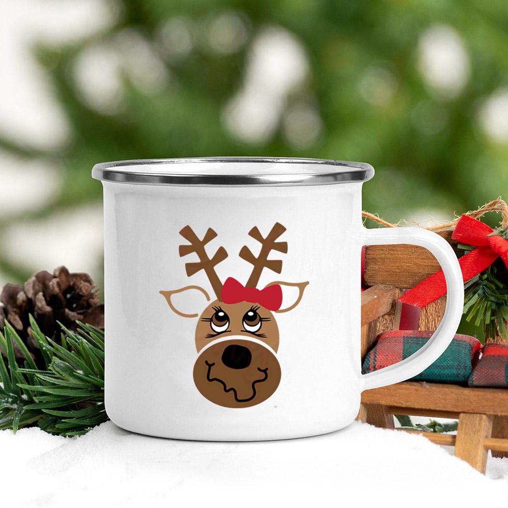 Santa Snowman Print Coffee Mugs Enamel Hot Cocoa Chocolate Cup Kids Breakfast Milk Oatmeal Cups Handle Xmas Decor Holiday Gifts