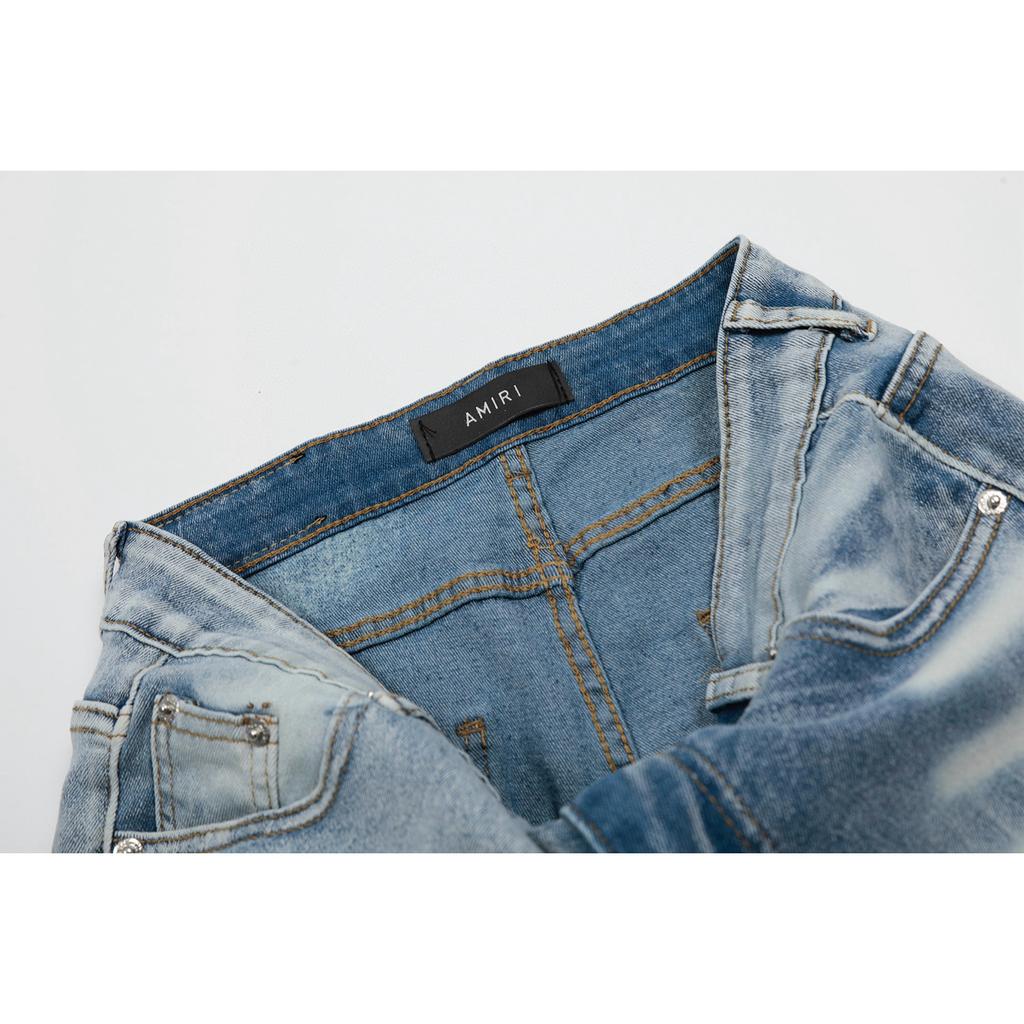 M40 Amiri Men's and Women's American Style Trendy Jeans with Fabric Patches, Holes, Embroidery, Casual and Fashionable High Street Pants