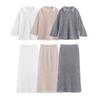 Kaslead New Women clothes Western Style Fashion Simple Hollow Long sleeve Knitted Skirt sets