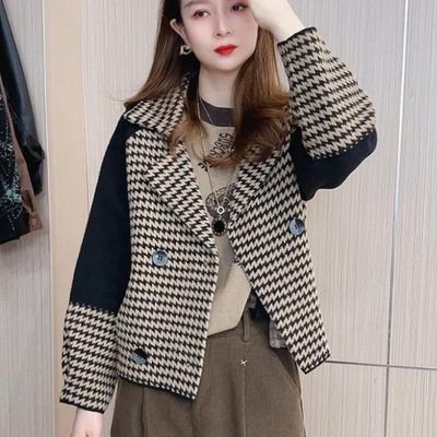 Women's Autumn and Winter Standing Collar Plaid Jacket Thickened Casual Large Size Button Jacket