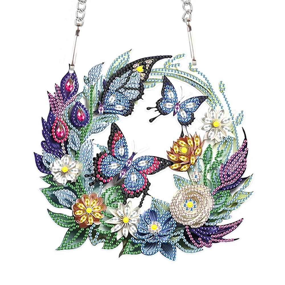 Special Shaped+Round Diamond Painting Wreath Ornament Orange Cat and Flower Diamond Painting Hanging Wreath Flower and Black Cat