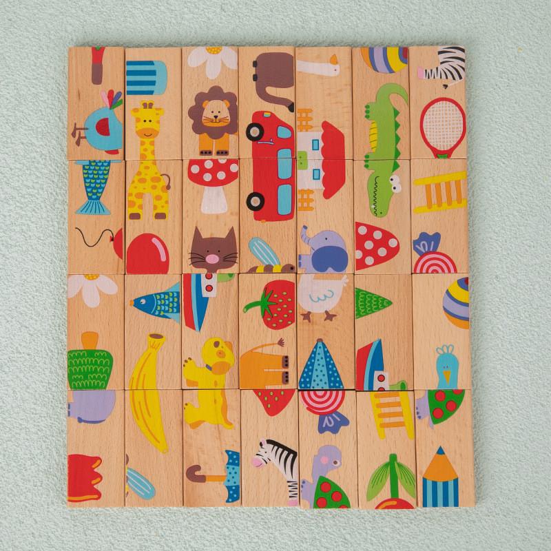Wooden Dominoes Puzzle Set For Kids With Educational Cognition Game For Preschoolers