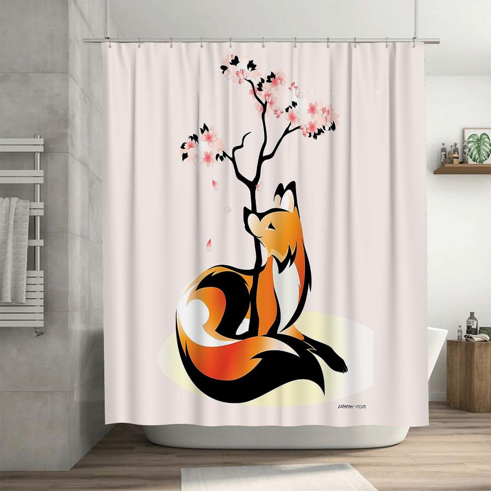 Fox Shower Curtain Woodland Animal Bathroom Decor Nature Forest Wildlife Shower Liner Vintage Rustic Home Decor Tapestry Wall Ha