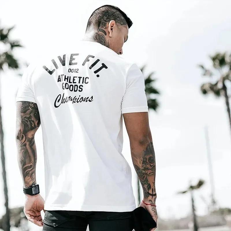 

Summer New Sports Fitness T-shirt Gym Muscle Men Cotton Short Sleeved Summer Oversized Crew Neck Tee Fashion Casual Women Tops XXXXXL